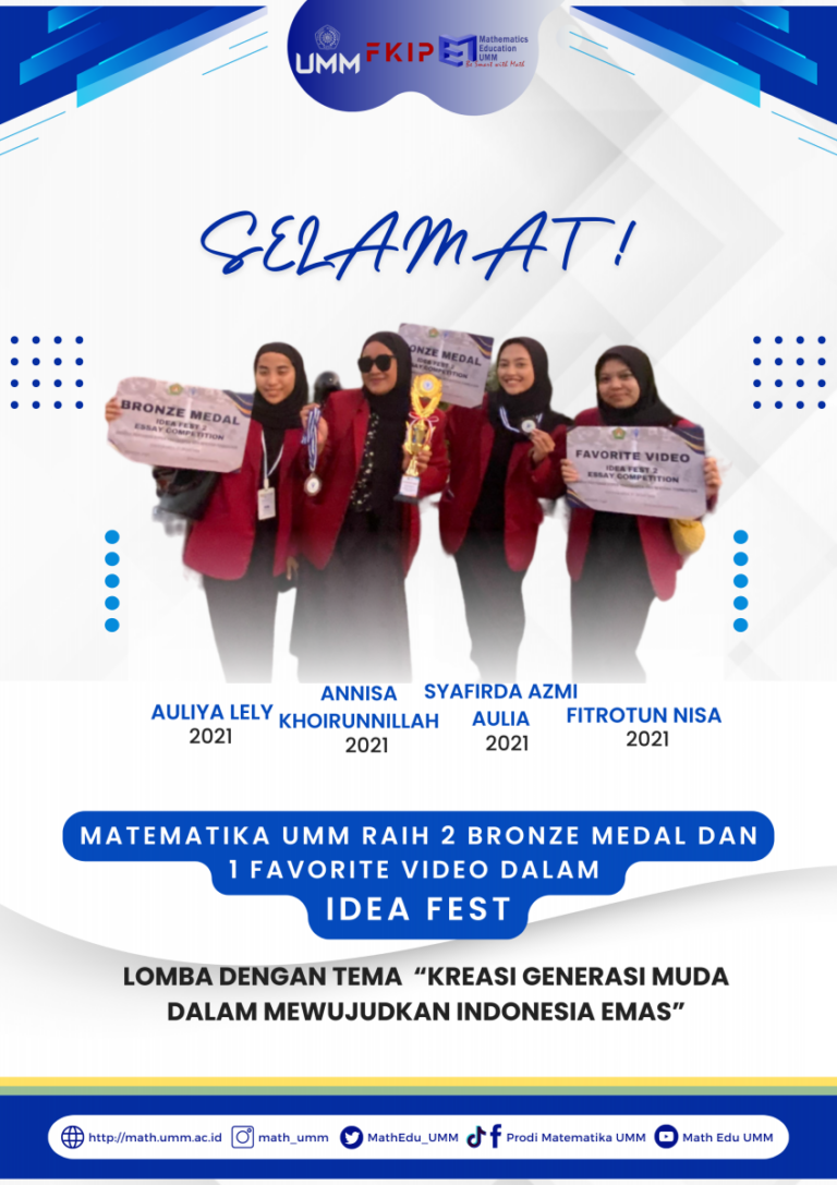 Mahasiswa Pendidikan Matematika UMM Raih Bronze Medal dan Favorite Video di Lomba Essay Nasional IDEA FEST 2
