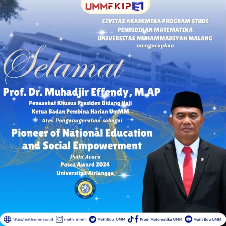 Prodi Pendidikan Matematika UMM Ucapkan Selamat atas Penghargaan Prof. Dr. Muhadjir Effendy, M.AP
