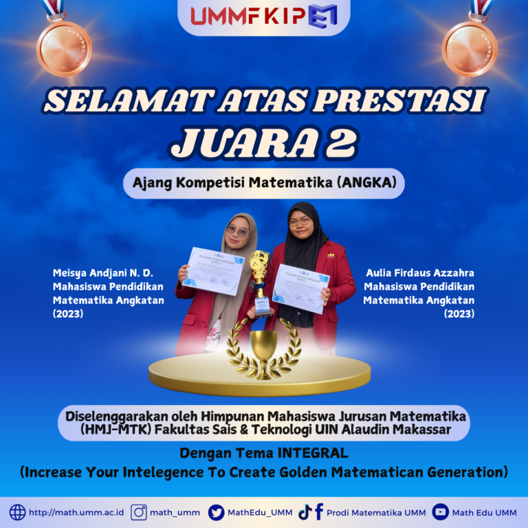 Mahasiswa Pendidikan Matematika UMM Raih Juara 2 di Lomba LKTI Nasional pada ANGKA (Ajang Kompetisi Matematika)