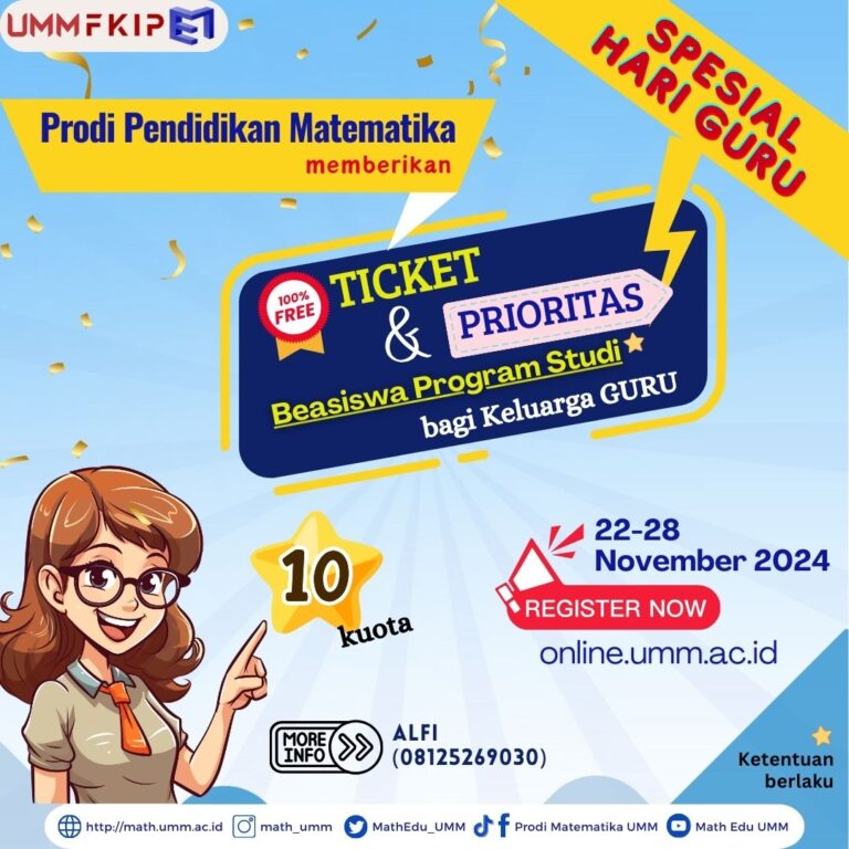Spesial Hari Guru, Prodi Pendidikan Matematika UMM Tawarkan Pendaftaran Gratis dan Prioritas Beasiswa