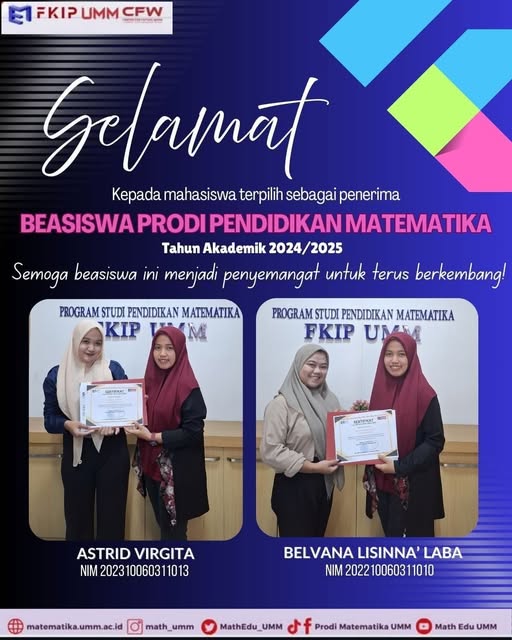 Dua Mahasiswa Pendidikan Matematika Raih Beasiswa Milad Prodi ke-42